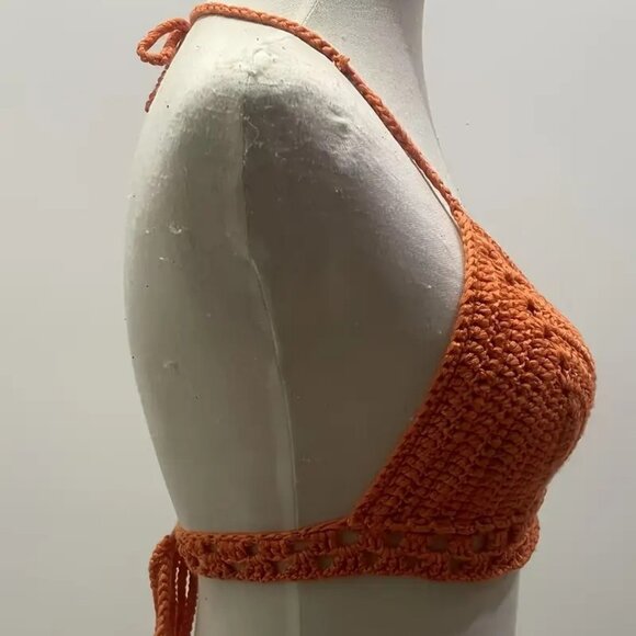 Brown Handmade Crochet Halter Bra Crop Top - Picture 3 of 5